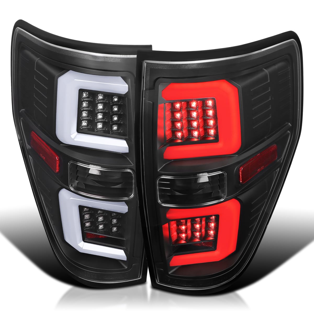 Black Tail Lights w/LED Bar SPEC-D TUNING Compatible with 2009-2014 Ford F150, Left + Right Pair Assembly