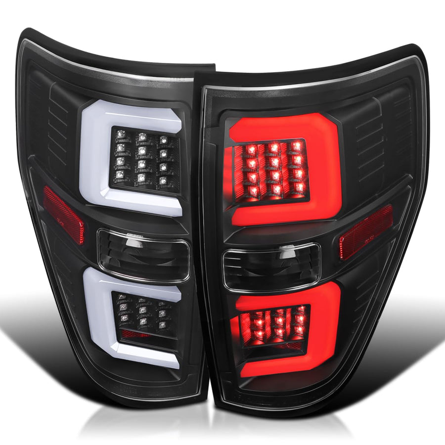 Black Tail Lights w/LED Bar SPEC-D TUNING Compatible with 2009-2014 Ford F150, Left + Right Pair Assembly