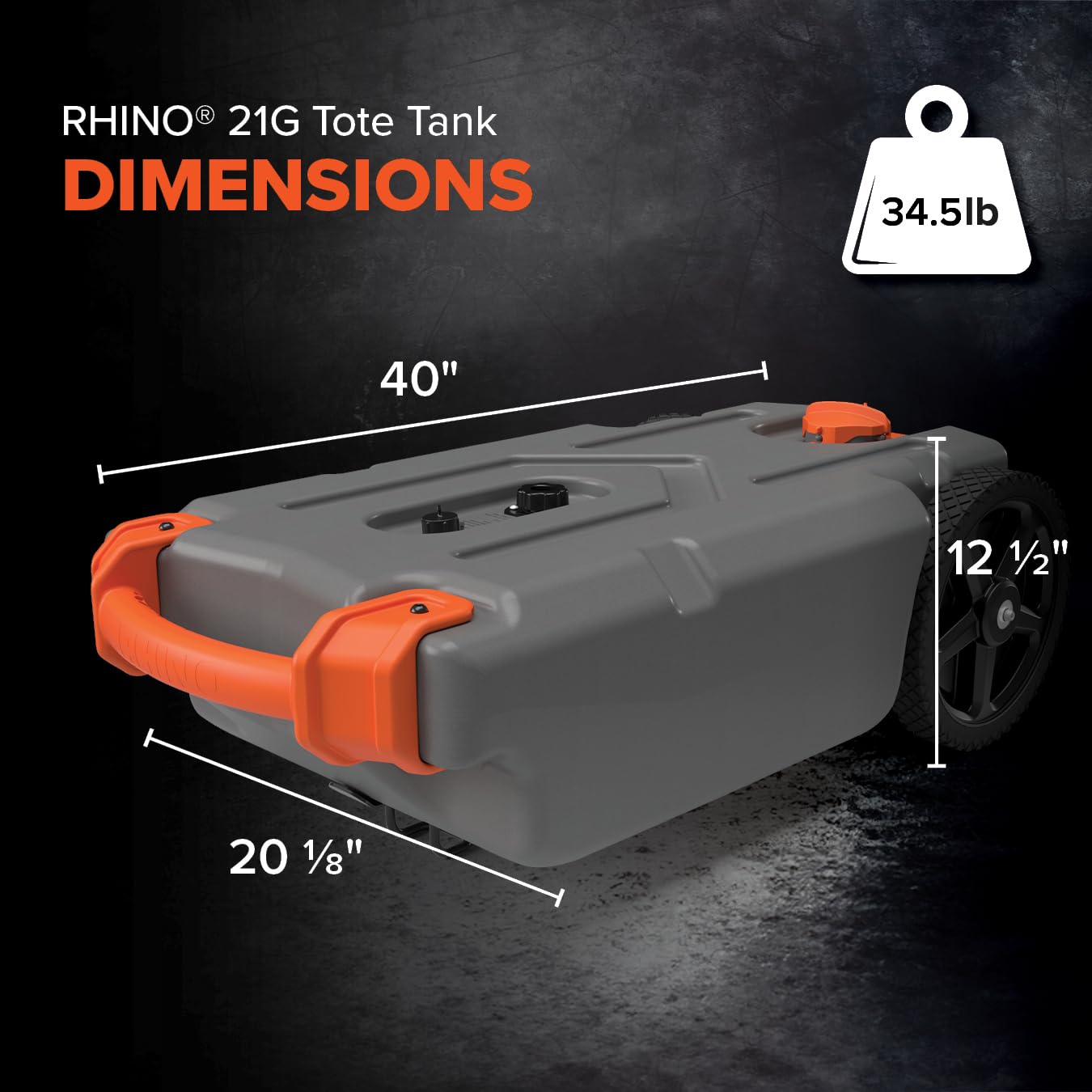 Camco 21-Gallon Rhino RV Portable Waste Tank - Features Large Heavy-Duty No-Flat Wheels & Low Drain Hole - Includes Removable Steel Tow Adapter, 3’ Sewer Hose & More RV Accessories (39002)