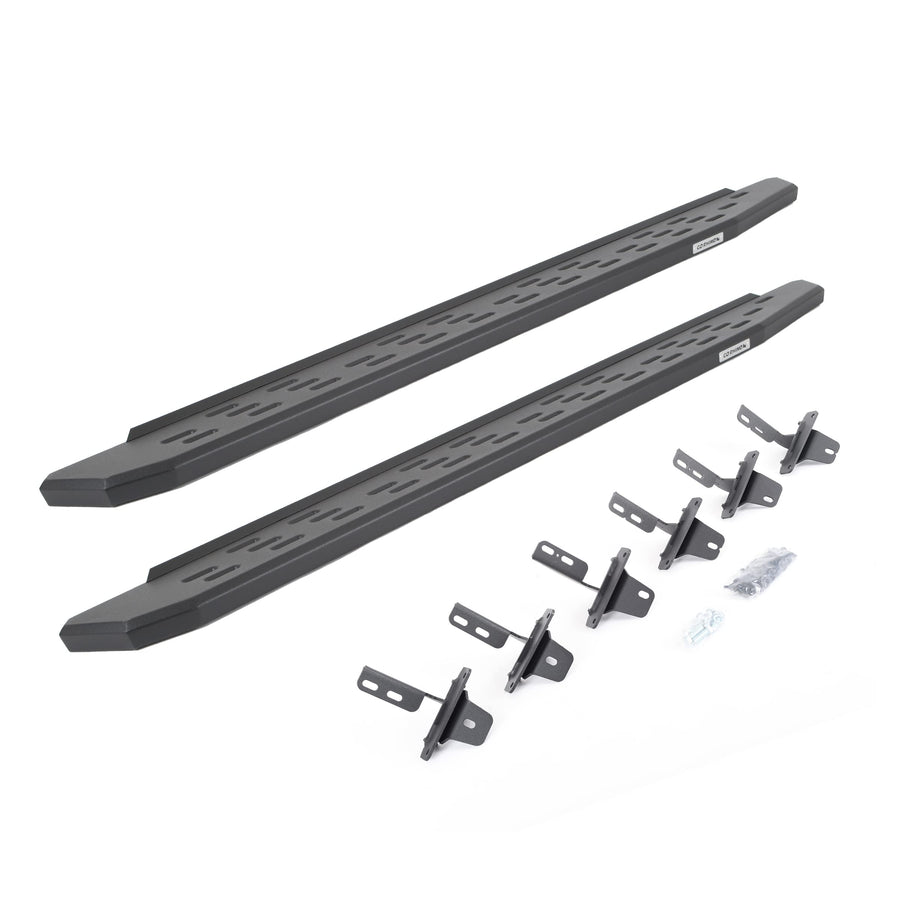 RB30 Running Boards & Brackets Go Rhino | Galvanized Steel, Textured Black | 69612973PC | Fits 2021-2025 Ford Bronco 4-Door (Excludes Bronco Sport)