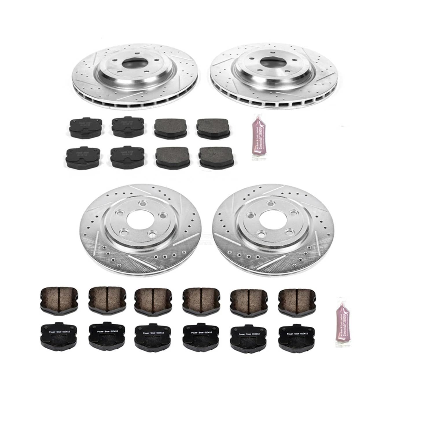 Power Stop K1445 Z23 Carbon Fiber Brake Pads Front and Rear with Drilled and Slotted Brake Rotors Kit For 2006 2007 2008 2009 2010 2011 2012 2013 Chevy Corvette C6 Z06