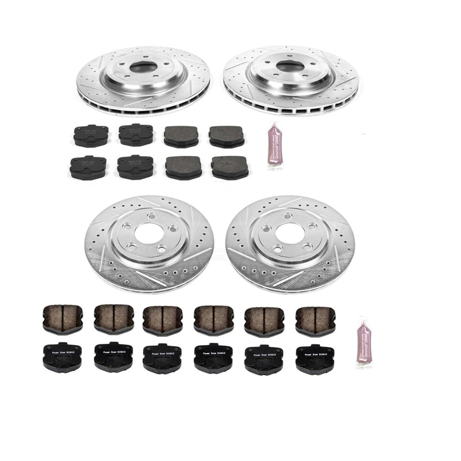 Power Stop K1445 Z23 Carbon Fiber Brake Pads Front and Rear with Drilled and Slotted Brake Rotors Kit For 2006 2007 2008 2009 2010 2011 2012 2013 Chevy Corvette C6 Z06