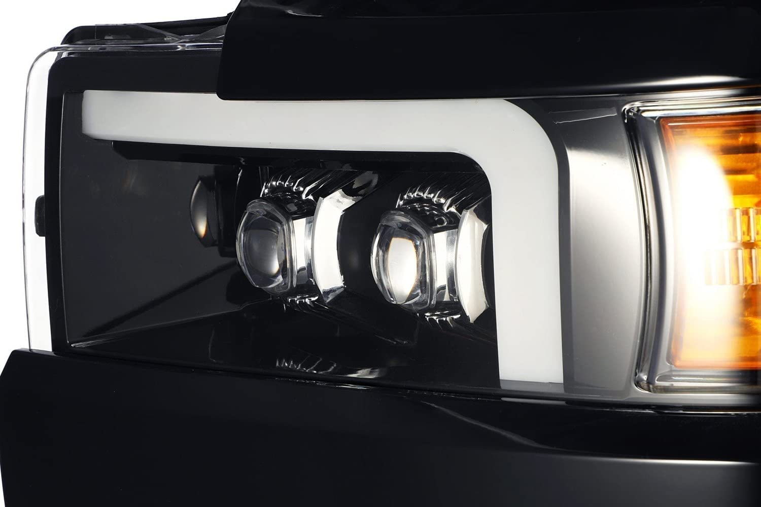 NOVA LED Proj Headlight AlphaRex 15-18 Chevy 2500HD Plank Style Jet Blk w/Activ Light/Seq Signal/DRL