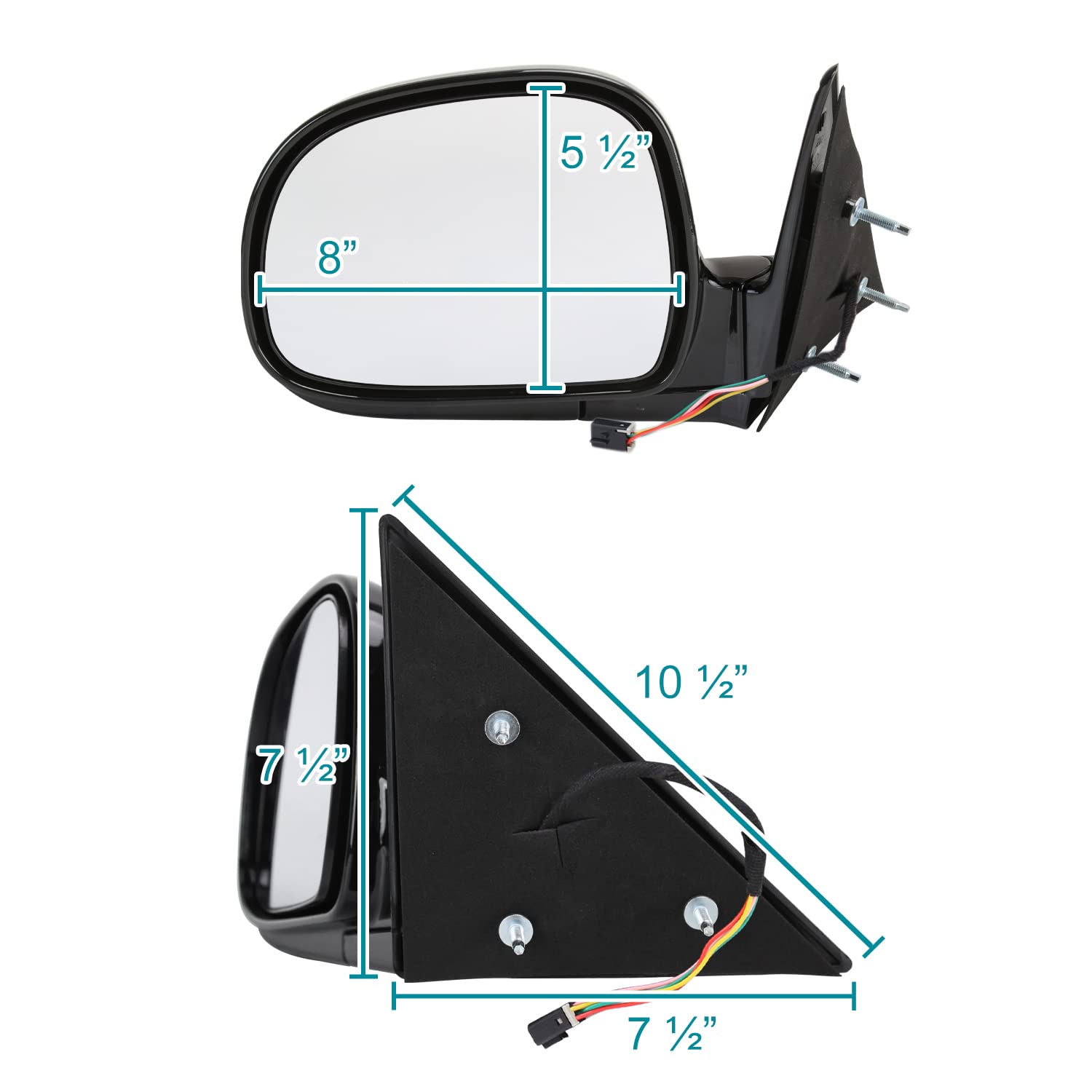 Power Side Mirrors Spec-D Tuning Glossy Black Compatible with 1994-2001 Chevy S10, Left+Right Pair