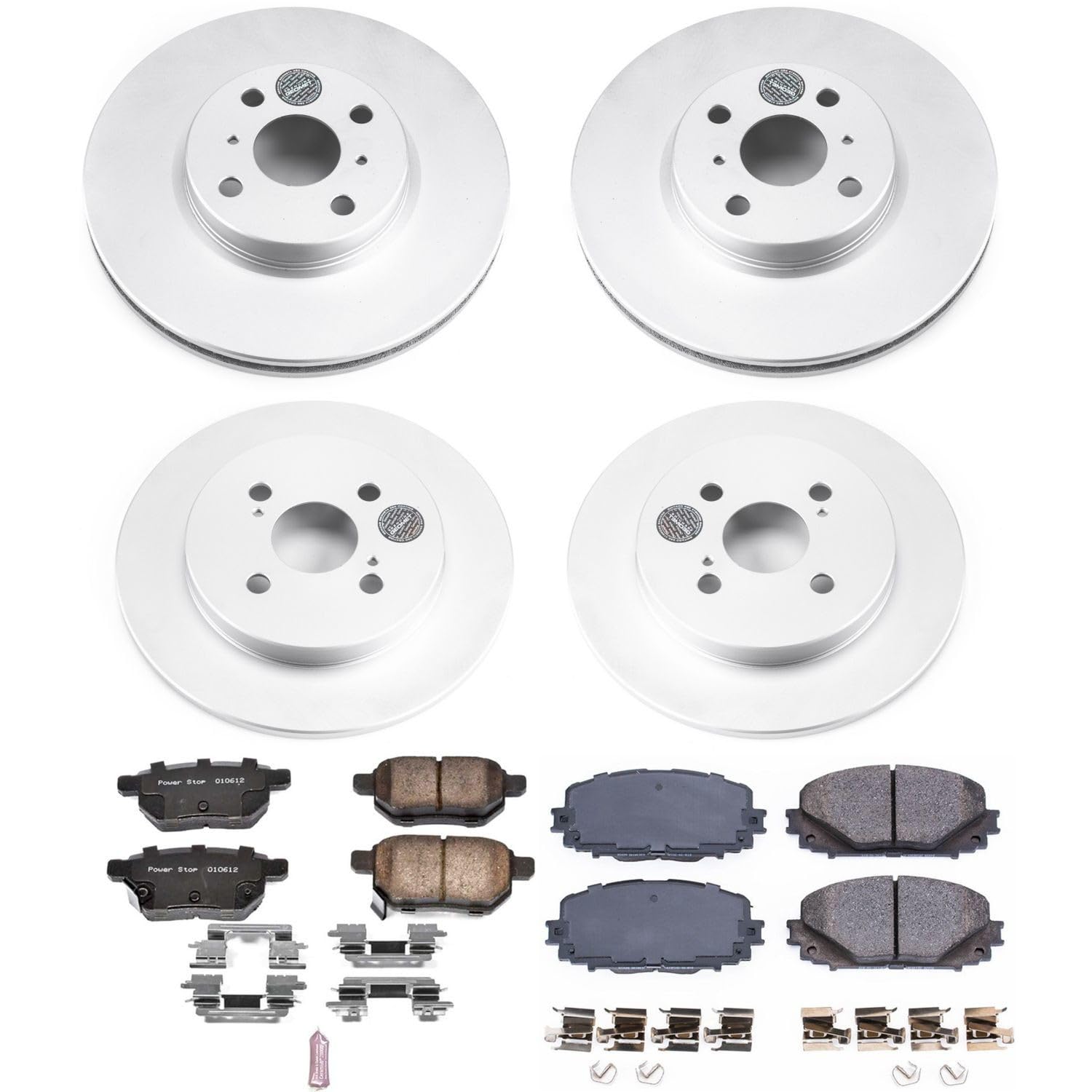 Power Stop Front and Rear CRK6105 Coated Brake Rotors and Z17 Ceramic Brake Pads Kit For Toyota Yaris 2012-2018 [Model Specific]