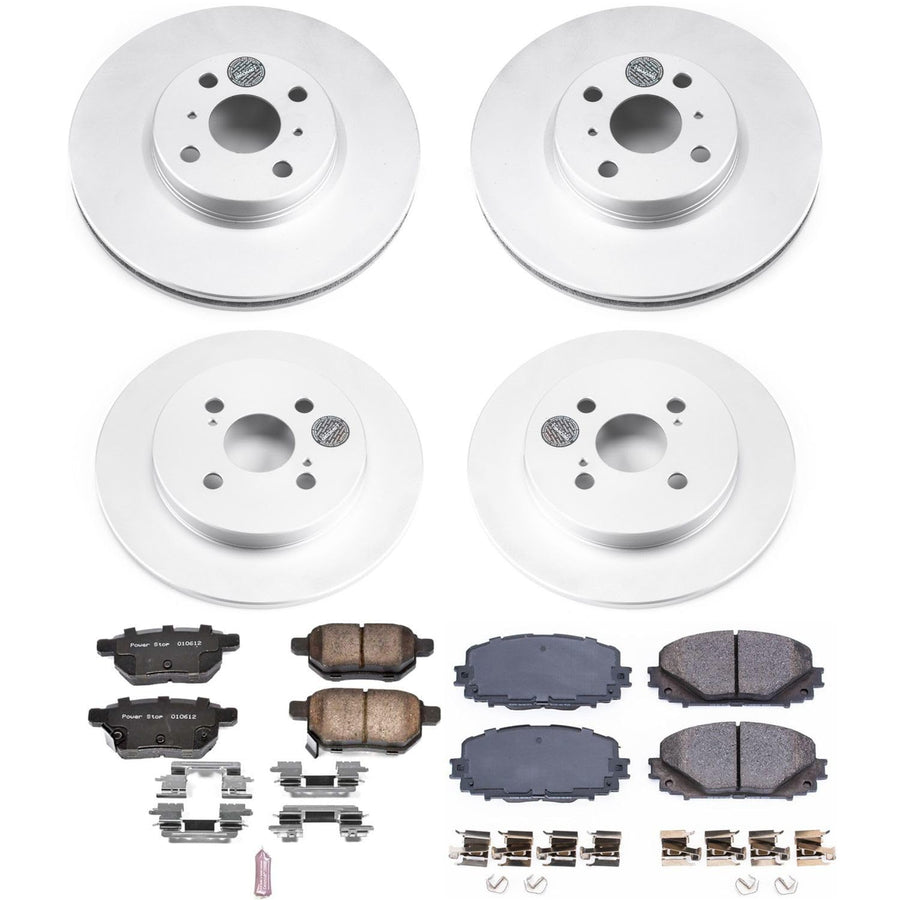 Power Stop Front and Rear CRK6105 Coated Brake Rotors and Z17 Ceramic Brake Pads Kit For Toyota Yaris 2012-2018 [Model Specific]