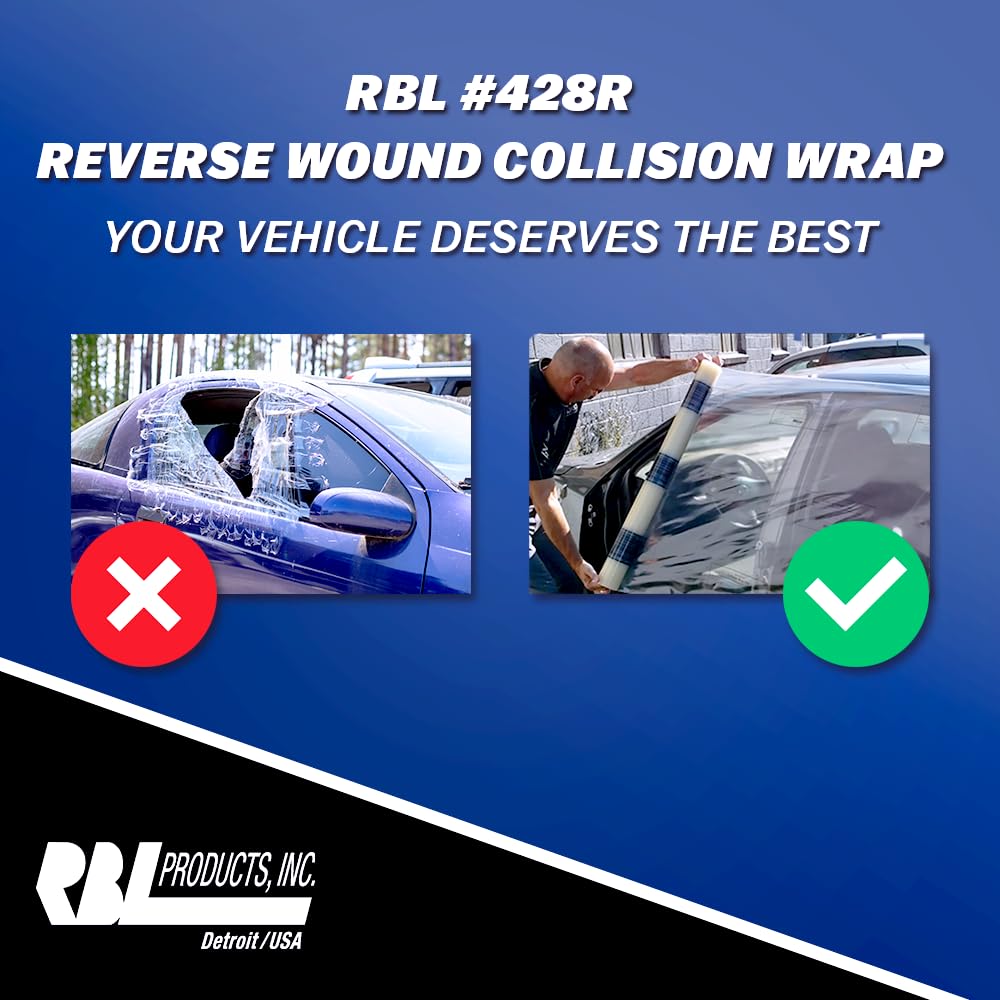 Collision Wrap Film RBL Products 428R 36" x 120' – Self-Adhesive Protective Plastic Film for Damaged Vehicles – UV Resistant, Clear Auto Wrap Barrier
