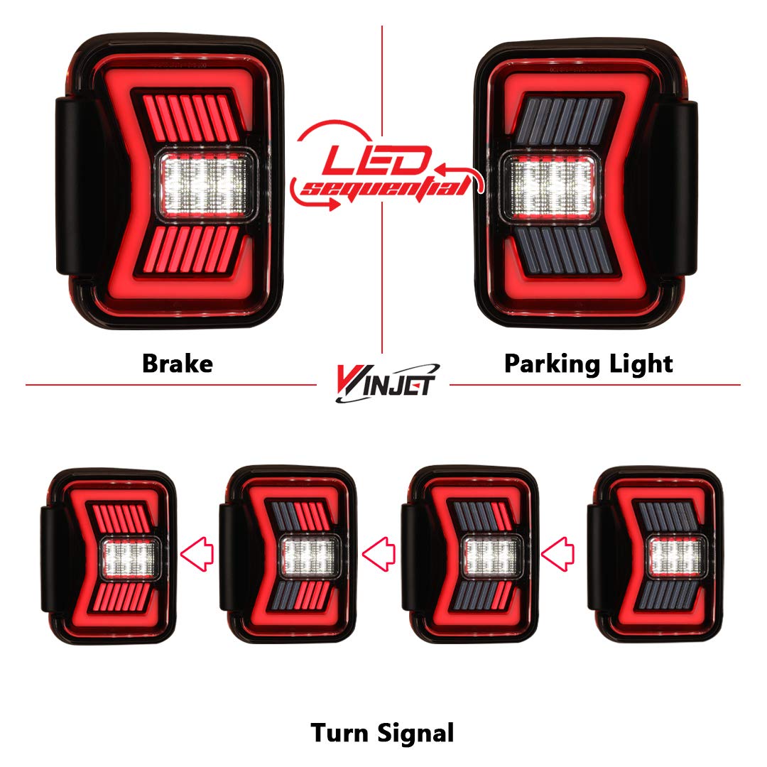 Taillights Winjet Compatible with [2019 2020 2021 2022 2023 2024 2025 2026 Jeep Gladiator JT] LED Sequential Tail Lights Rear Lamps (Glossy Black Housing Clear Lens)