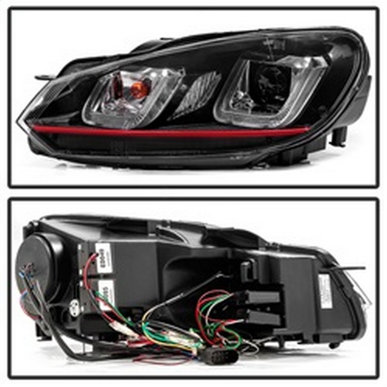 Volkswagen Golf/GTI 10-13 Spyder 5082046 Version 3 Projector Headlights - Halogen Model Only (Not Compatible With Xenon/HID Model) - Dual U DRL - Black