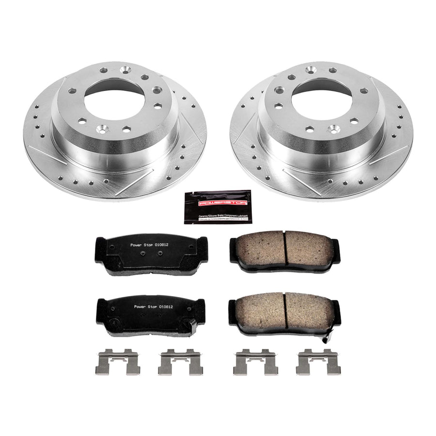 Power Stop K5907 Rear Brake Pads Z23 Carbon Fiber with Drilled & Slotted Brake Rotors Kit For Hyundai Entourage 2007, Kia Sedona 2006 [Model Specific]