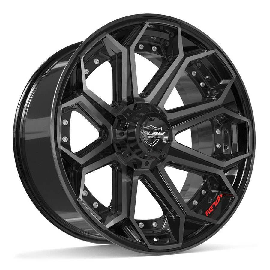 22 inch 4PLAY Wheels Rim Fits 6x135 + 6x139.7 Silverado Suburban Tahoe Expedition F150 Raptor 4P80R 22x10 Brushed Black Wheels