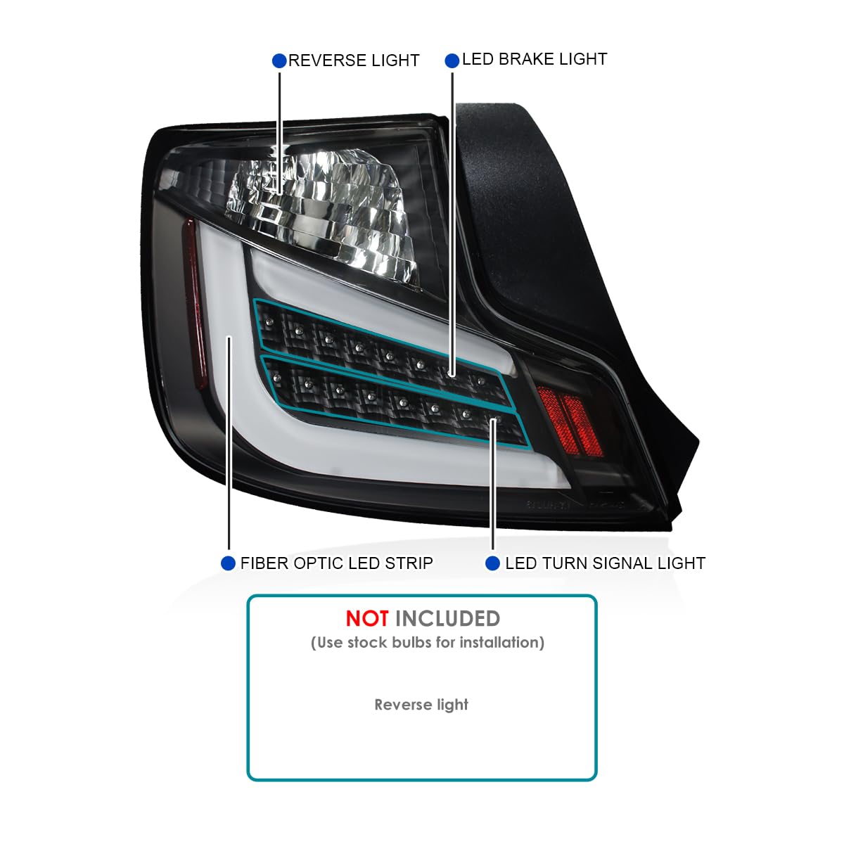 Black LED Tail Lights w/White LED Light Bar SPEC-D TUNING Compatible with 2011-2013 Scion tC, Left + Right Pair Assembly