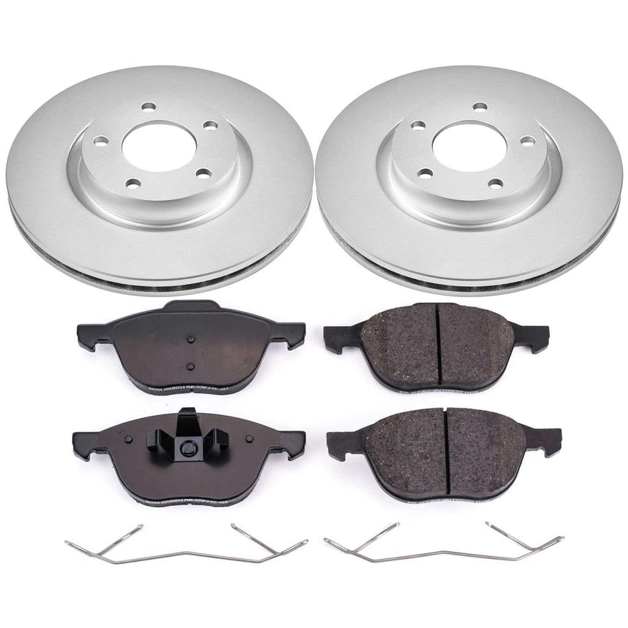 Power Stop Coated Brake Rotor CRK125 & Ceramic Brake Pads- front For Mazda 3 2004-2013, Mazda 5 2006-2010, Mazda 5 2012-2015 [Model Specific]