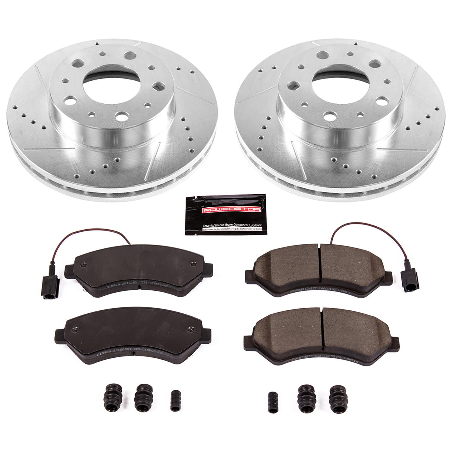 Z23 Carbon Fiber Brake Pads Power Stop K7306 with Drilled & Slotted Brake Rotors Kit