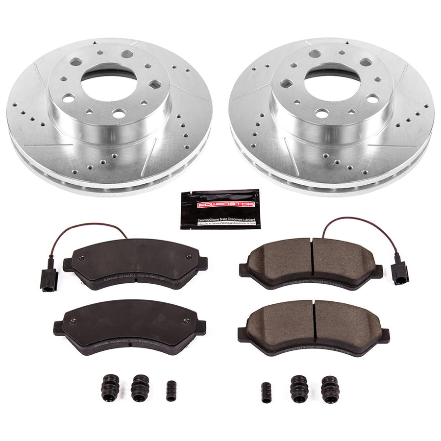Z23 Carbon Fiber Brake Pads Power Stop K7306 with Drilled & Slotted Brake Rotors Kit