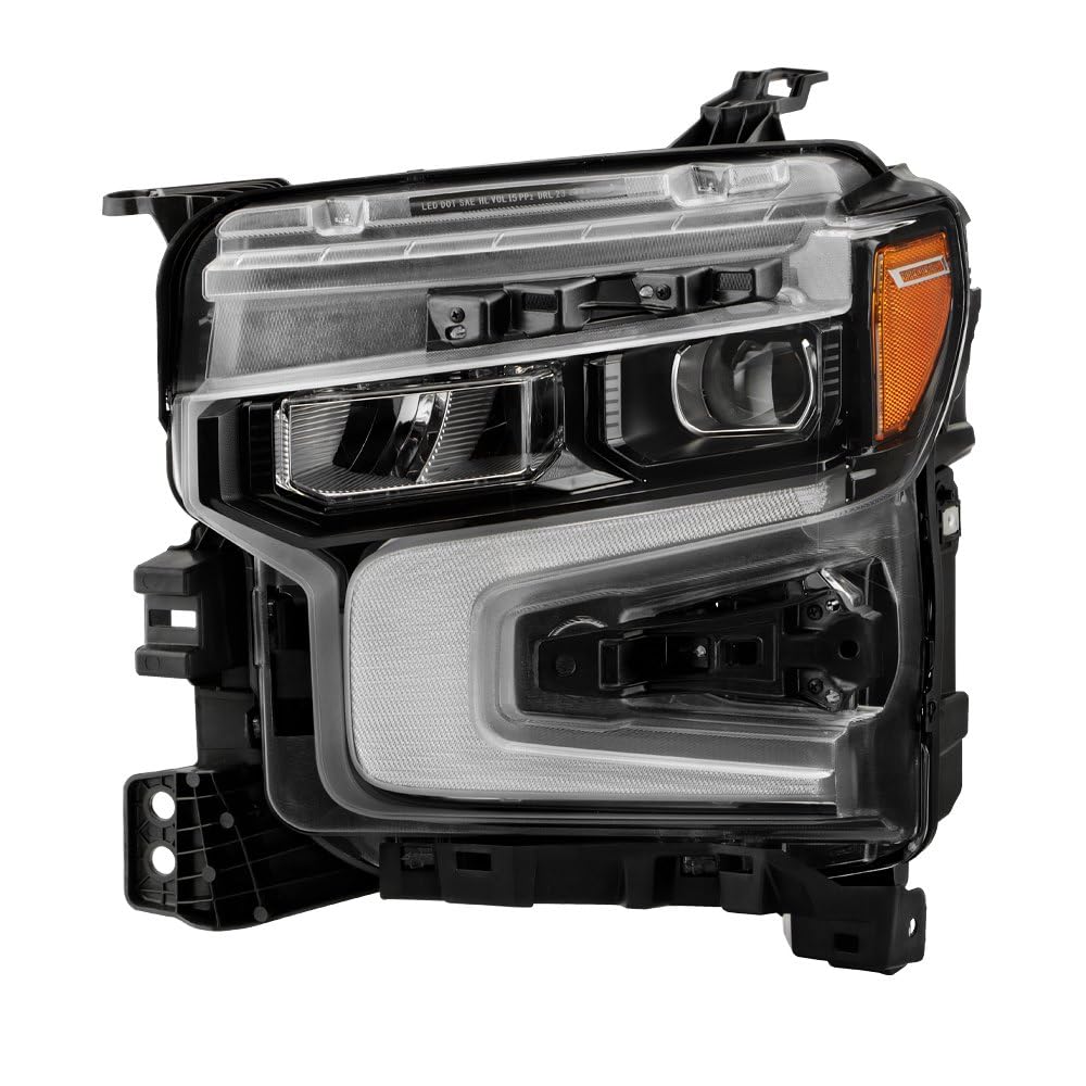 Chevy Silverado 22-24 1500 (ZR2 White LED DRL) Spyder LED Reflector (high Intensity) with LED Signature Curtain DRL and White Tracer Animation Black Bezel Headlight - OE Black Left