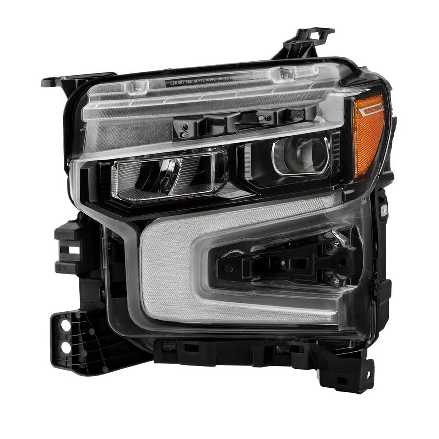 Chevy Silverado 22-24 1500 (ZR2 White LED DRL) Spyder LED Reflector (high Intensity) with LED Signature Curtain DRL and White Tracer Animation Black Bezel Headlight - OE Black Left