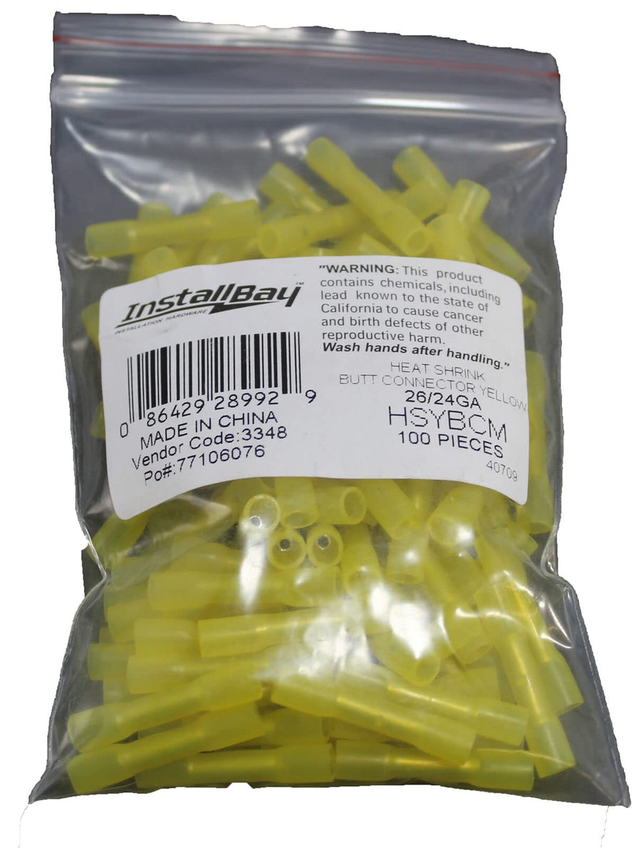 Metra Heat Shrink InstallBay Yellow Butt Connector 24/26Ga - 100Pk