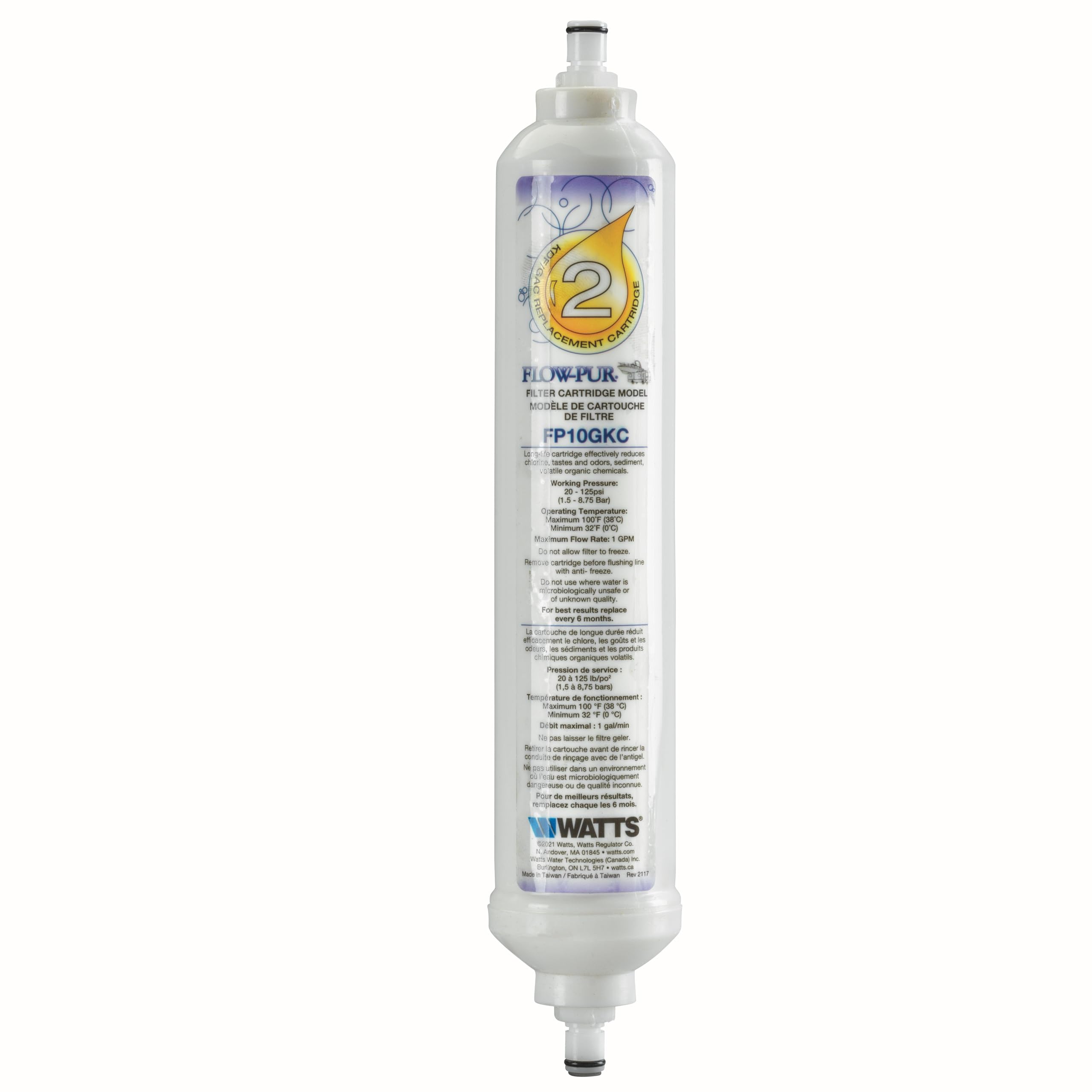 GAC/KDF Flow-Pur RV 10 IN Inline Filter with 1/4 IN Quick Connect Couplings, Reduce Bad Taste and Odor, Optimize Water Purification, Improve Liquid Quality for Consumption