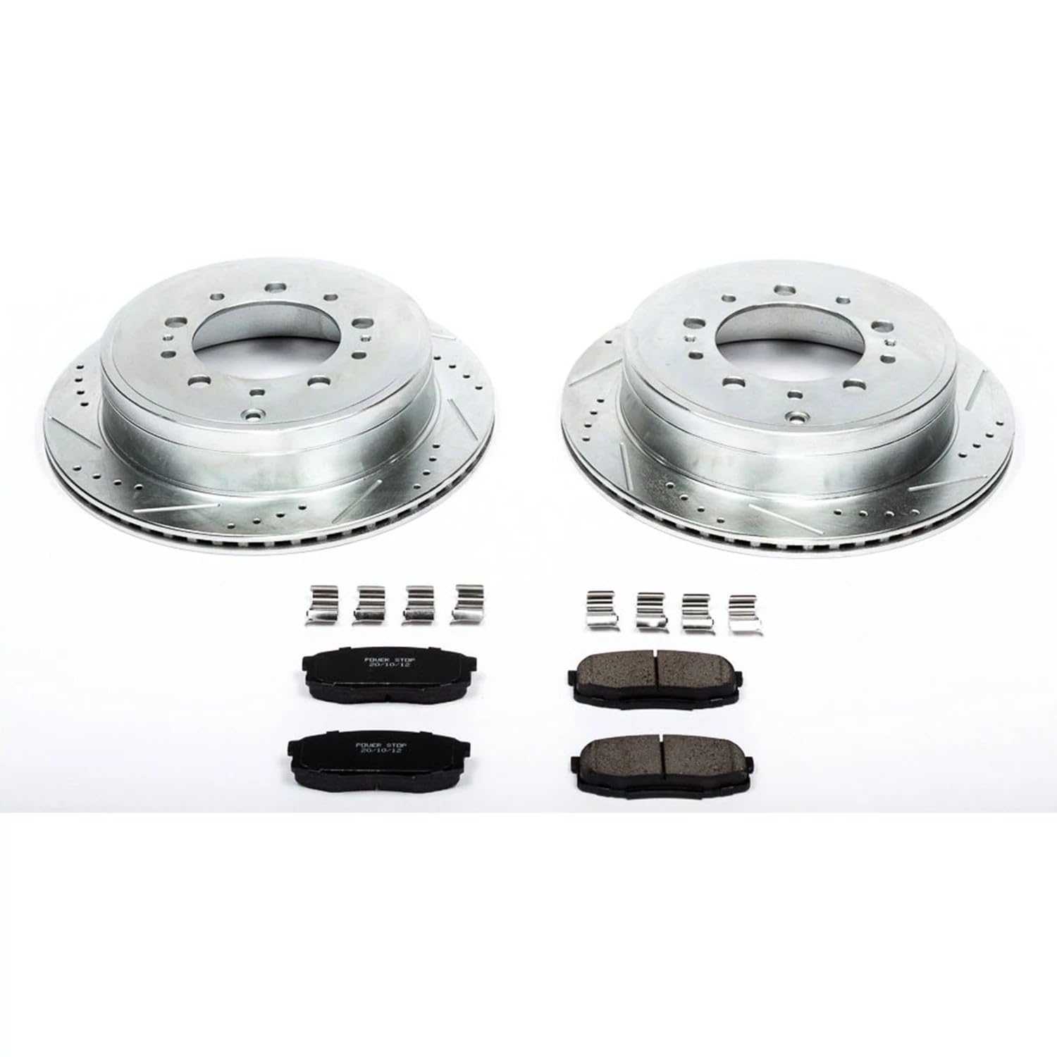 Power Stop K3073 Z23 Carbon Fiber Brake Pads Rear with Drilled and Slotted Brake Rotors Kit For 2008-2021 Lexus LX570 Toyota Tundra Land Cruiser Sequoia