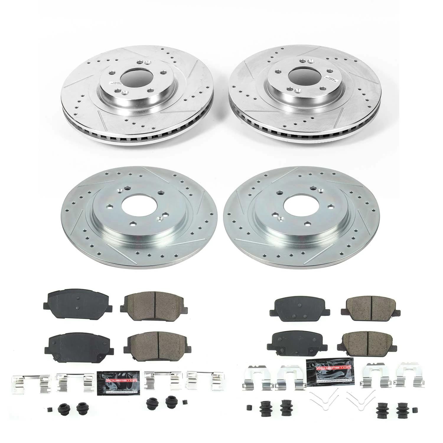 Z23 Power Stop K8308 Front and Rear Brake Kit-Drilled/Slotted Brake Rotors & Carbon Ceramic Brake Pads For Hyundai Santa Fe 2019-2020 [Model Specific]