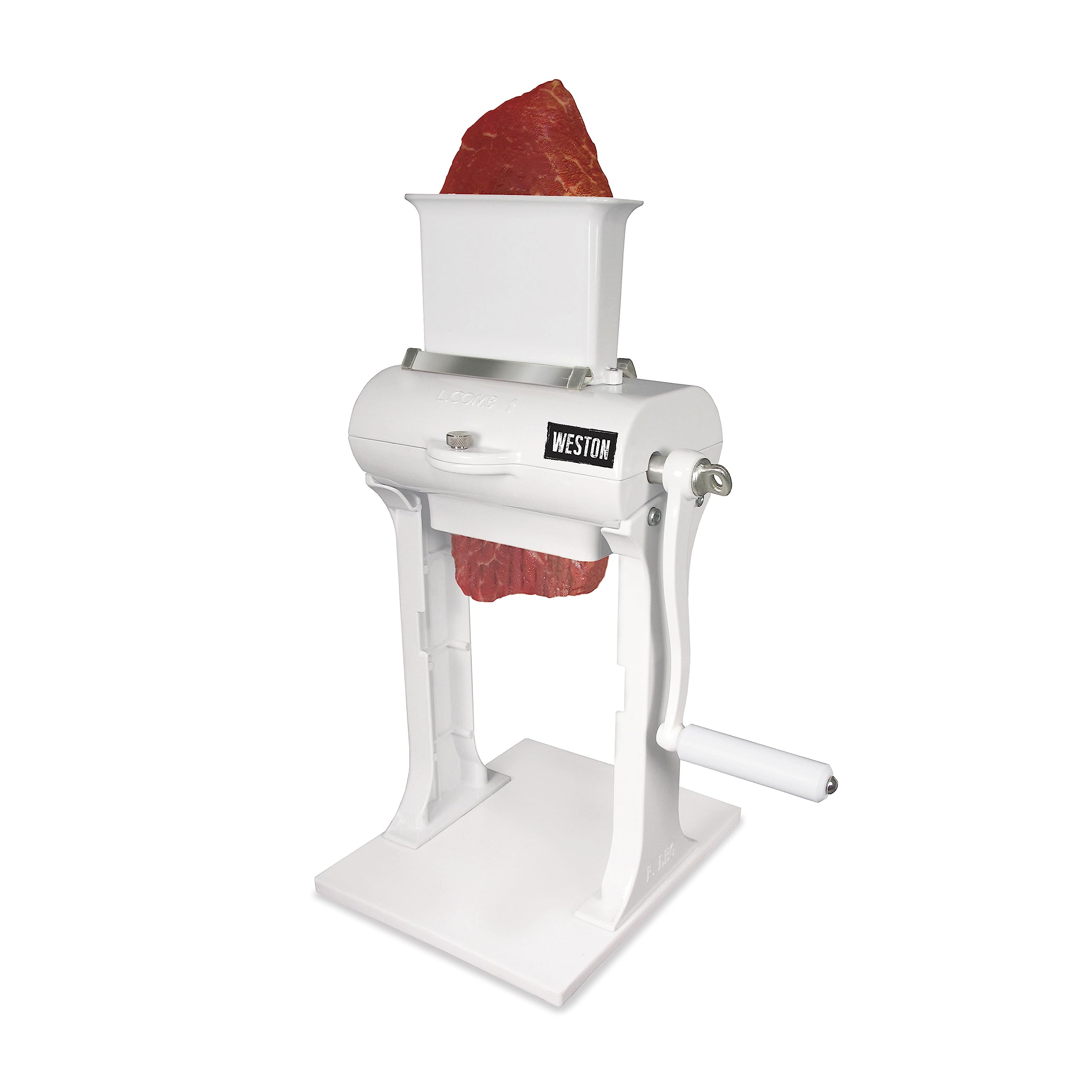 Weston Meat Tenderizer Tool & Cuber Heavy Duty, Quick and Easy Manual Operation For Cuts Up To 4.5” Wide x .75” Thick, Durable Aluminum Construction, Stainless Steel Blades, White (07-3101-W-A)