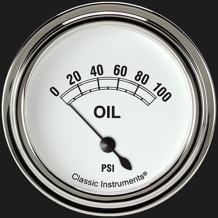 Classic Instruments Classic White CW281SLF 2 5/8" Oil Pressure Gauge 100 PSI Electric