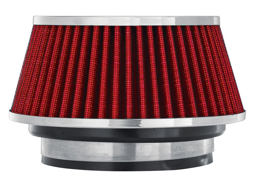 Spectre Performance Clamp-On Universal Air Filter: High Performance, Washable Filter: Round Tapered, 3 in/3.5 in/4 in Flange ID, 2.625 in (67 mm) H, 6 in (152 mm) Base, 4.75 in (121 mm) Top, SPE-8162, Red