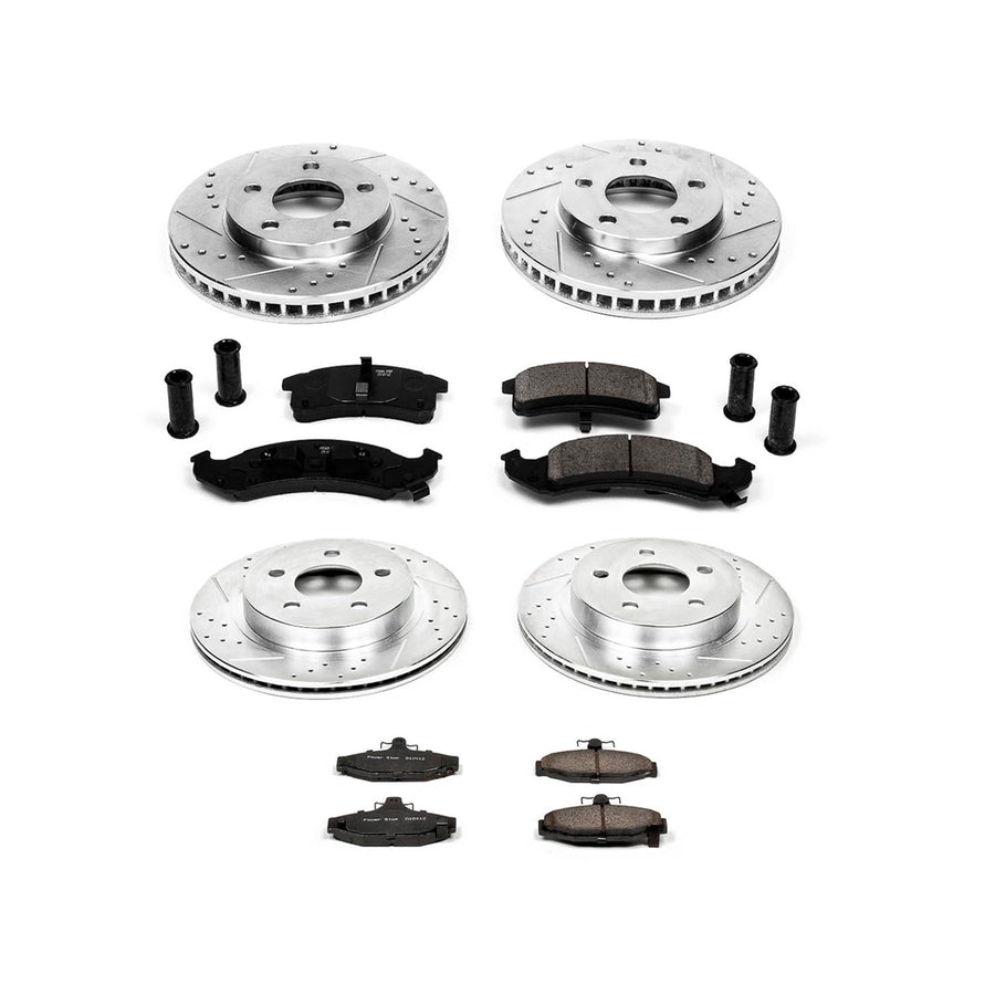 Power Stop K1535 Z23 Carbon Fiber Brake Pads Front and Rear with Drilled & Slotted Brake Rotors Kit For Chevrolet Camaro 1994-1997, Pontiac Firebird 1994-1997 [Model Specific]