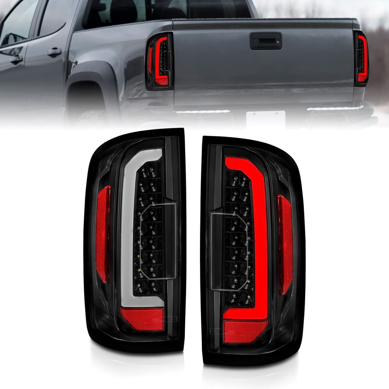 15-21 GMC Canyon ANZO LED Taillights w/Light Bar Black Housing Clear Lens (311405)