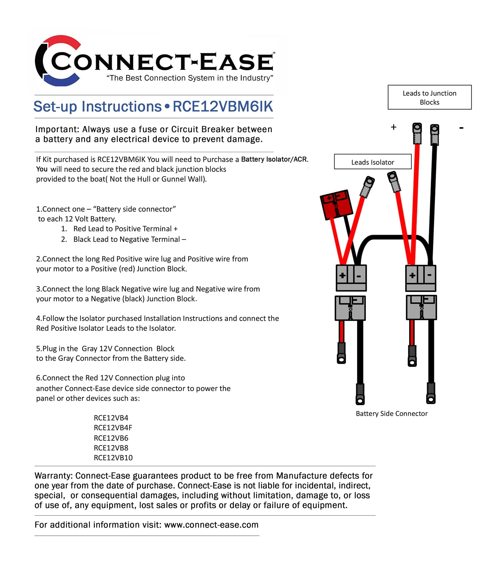 Outboard Motor/Accessory Isolator Connection Kit - Connect-Ease 6 AWG - RCE12VBM6IK