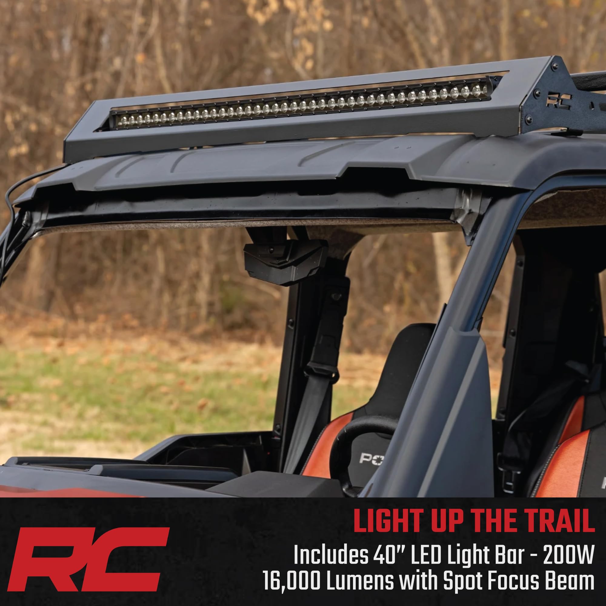 Rough Country Roof Rack for 2024+ Polaris Xpedition ADV 5 with 40" 200W LED Spot Beam - Modular UTV Roof Cargo Rack with Rugged, Trail-Ready Design
