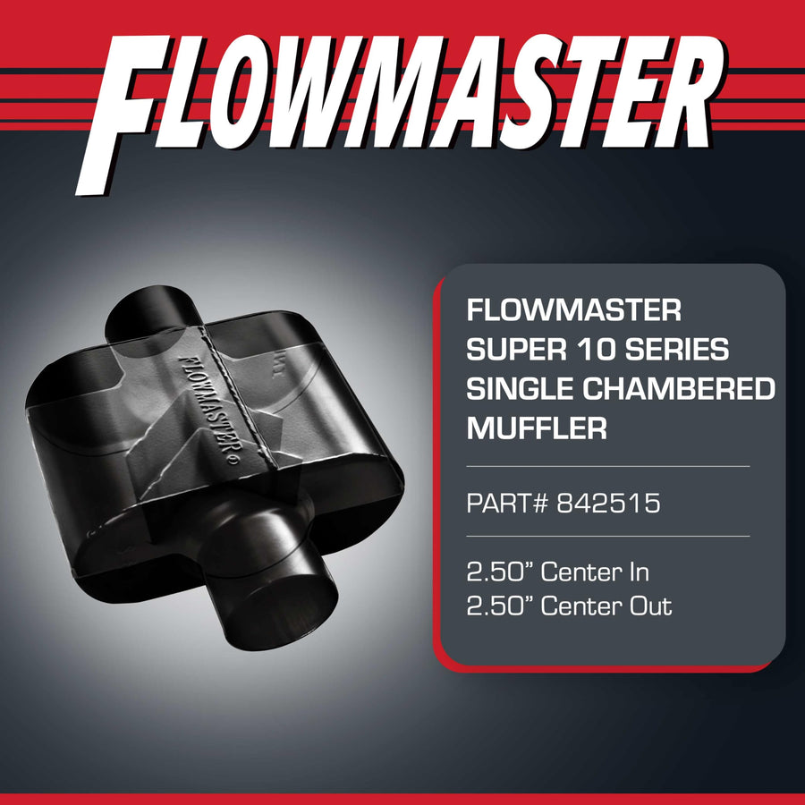Flowmaster Super 10 Muffler Series – 2.50” Center In / 2.50” Center Out – Race-Inspired Sound – 409 Stainless Steel – Ideal for Muscle Cars, LS Swaps, Drag Cars & Off-Road Builds (842515)