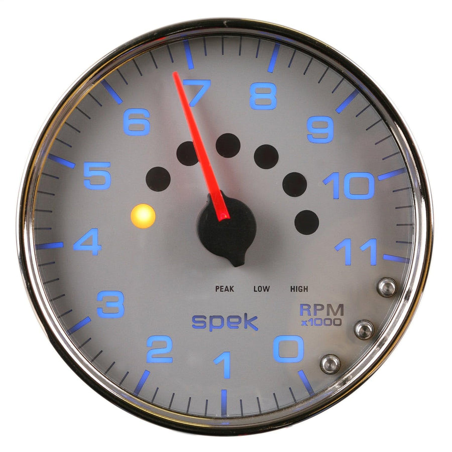 AutoMeter Gauge P23921 Tachometer (Spek-Pro 5", 11K RPM, with Shift Light & Peak Mem, Silver/Chrome, Spek-Pro)