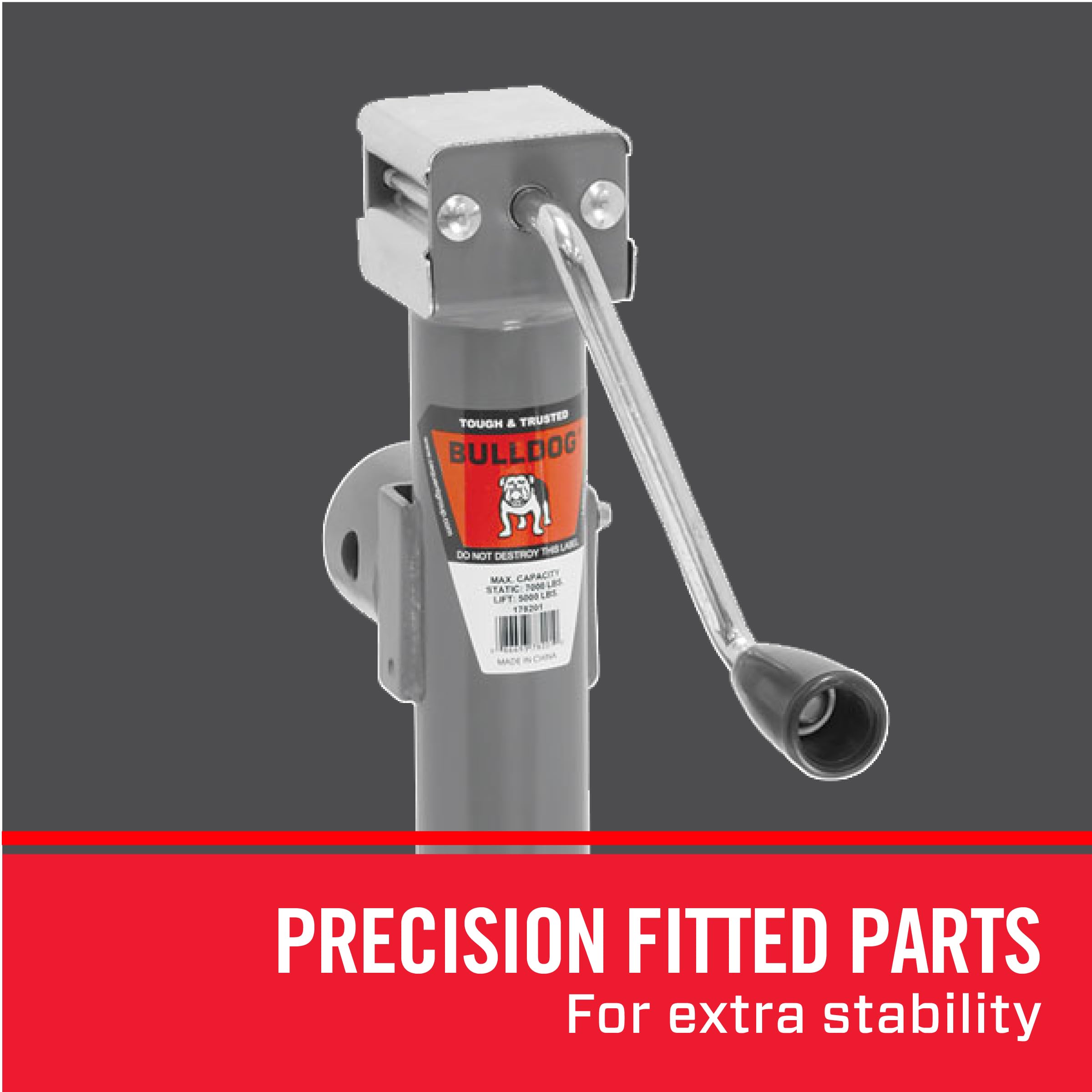 Round Bulldog Trailer Jack, Side Mount, 5,000 lbs. Lift Capacity, Sidewind, Weld-On, 10 Inch Travel