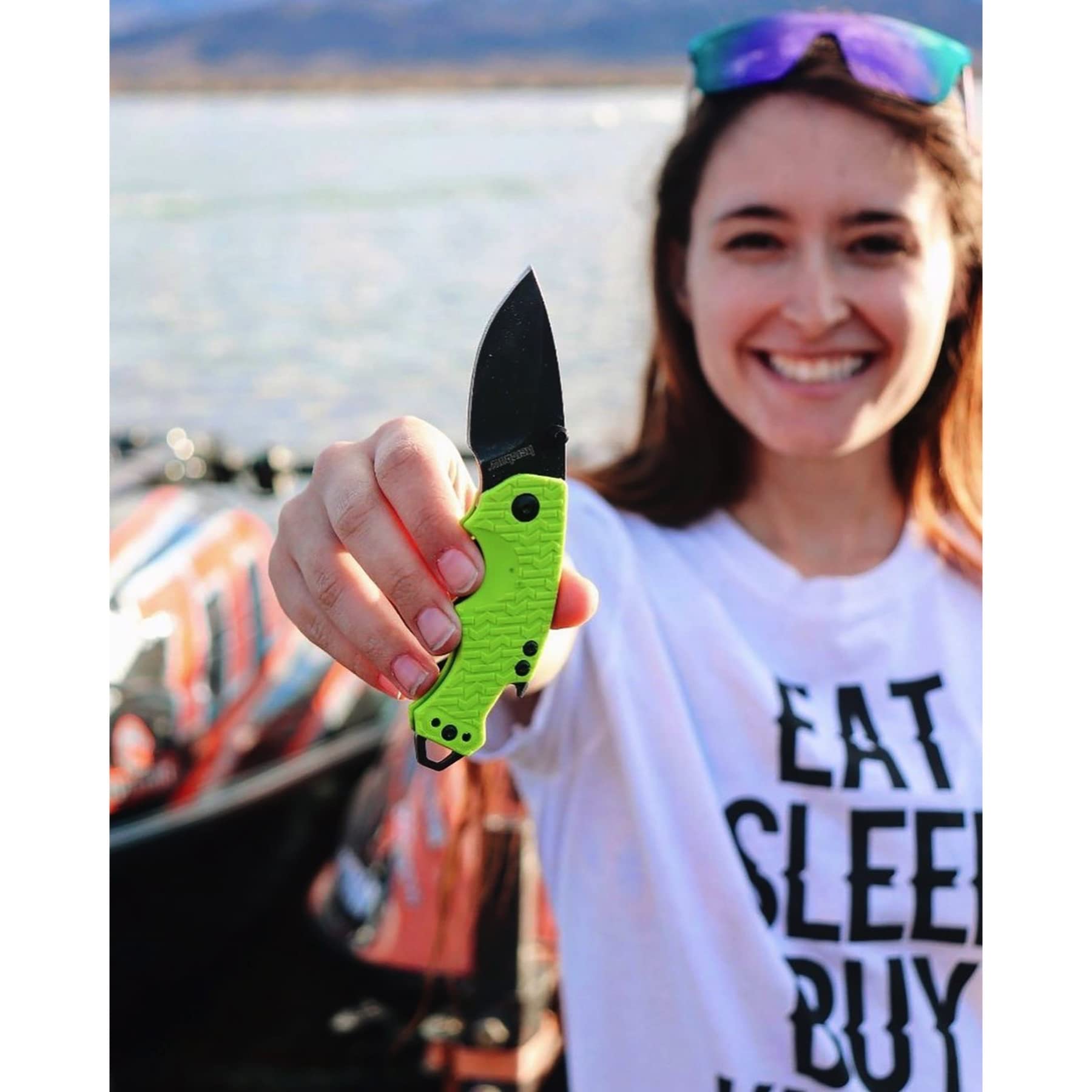Kershaw Folding Shuffle Pocket Knife, Lime Green, 2.4 Inch Stainless Steel Drop Point Blade, EDC Utility, with Flathead Screwdriver, Manual Opening, Everyday Carry Pocket Knife for Men and Women