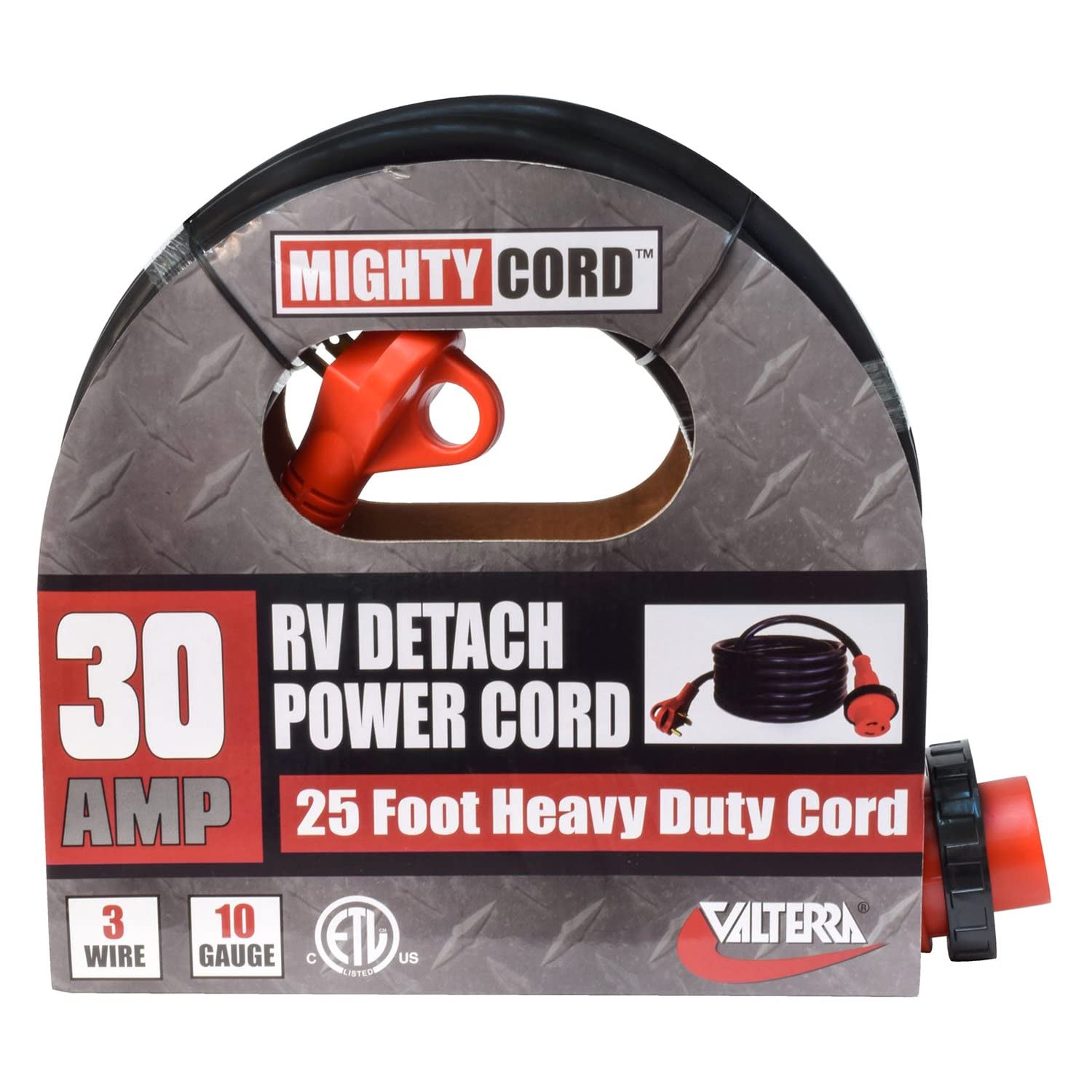 Mighty Cord Valterra - A10-3025ED RV 30-Amp Detachable Power Cord, 25-Foot Cord for RV, Red