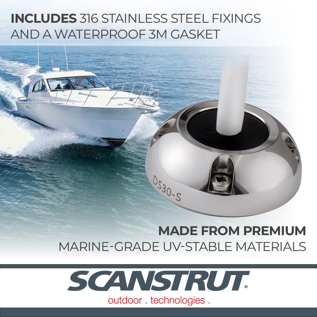 SCANSTRUT Osculati 59mm Round Stainless Steel Packing Gland with 9-14mm Diameter Cable