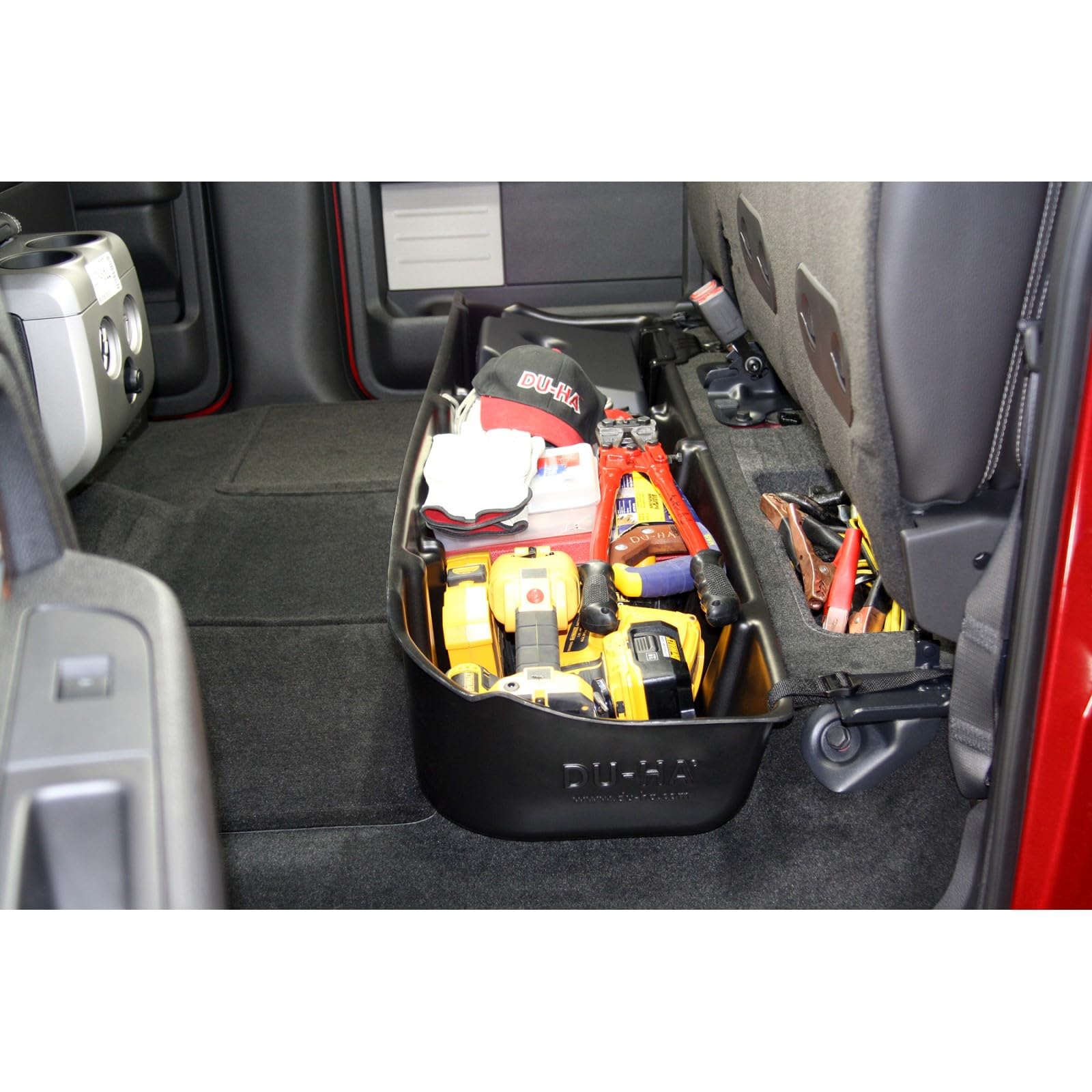 Under Seat Storage DuHa 20078 fits 2009-2014 F150 SuperCrew with a Factory Subwoofer | Black Heavy-Duty Back Seat Organizer | Includes Dividers