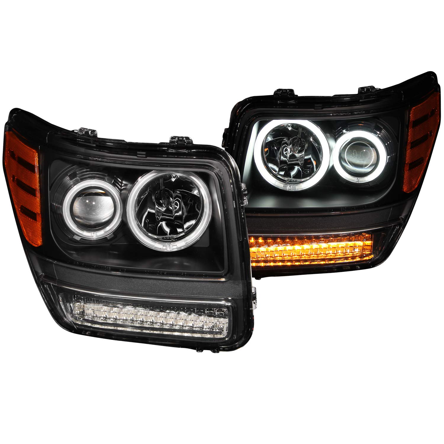 Dodge Nitro G2 Anzo USA 111145 Projector Halo Black Clear Amber Headlight Assembly - (Sold in Pairs)