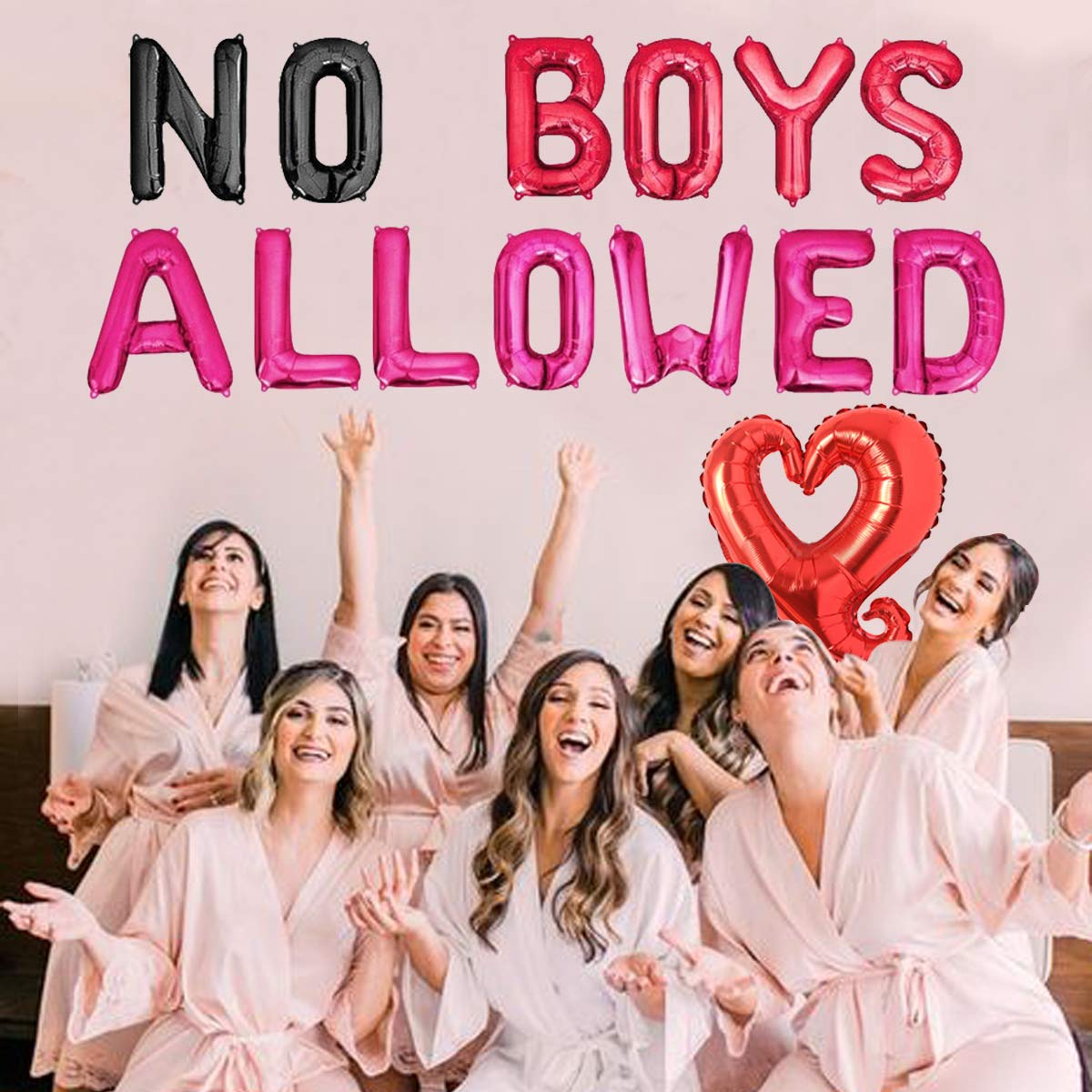 Party Decorations No Boys Allowed Balloon Banner Heart Balloon for Girls Night Party Decorations, pajama party, Sleepover Slumber Party Decoration