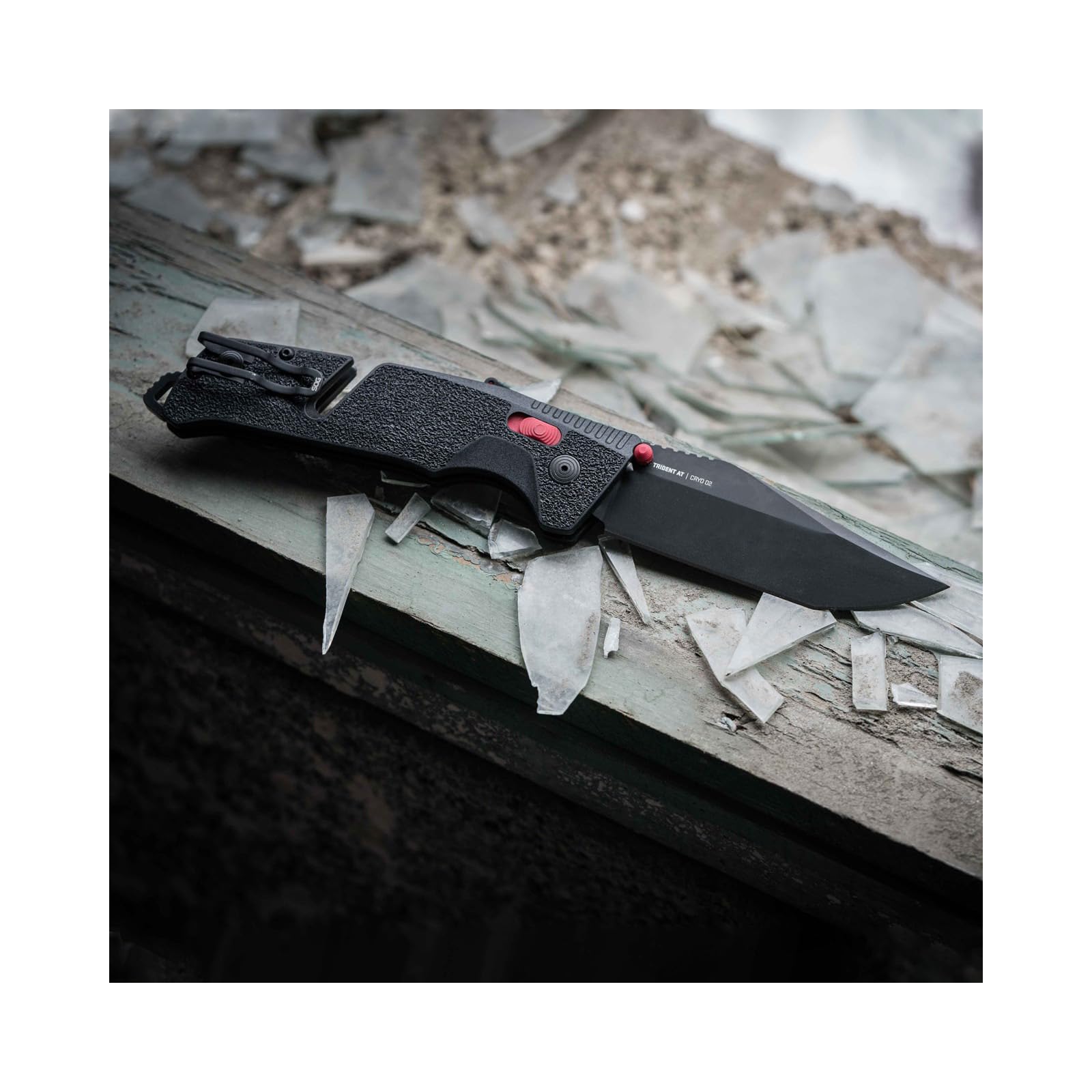 SOG Ambidextrous Trident at Professional Tanto Folding Knives | Heat-Treated CRYO D2 3.75" Stainless Steel Blade, Black/Red