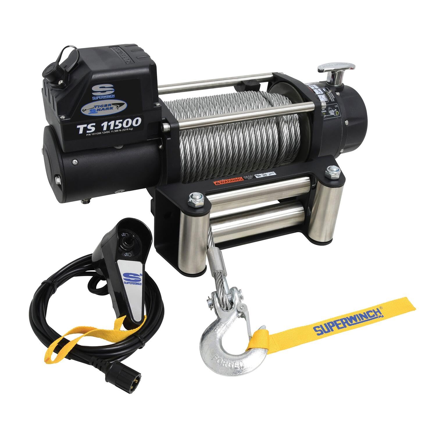 Tiger Shark Superwinch 1511200 11.5, 12 VDC winch, 11,500 lb/5,216 kg capacity with roller fairlead