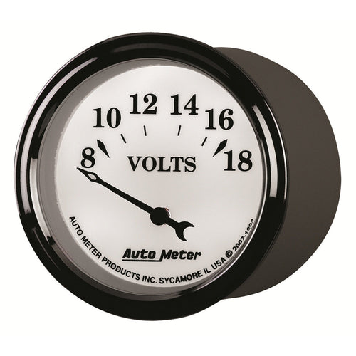 Auto Meter 1292 White II Old Tyme 2-1/16" 8-18 Volt Short Sweep Electric Voltmeter Gauge