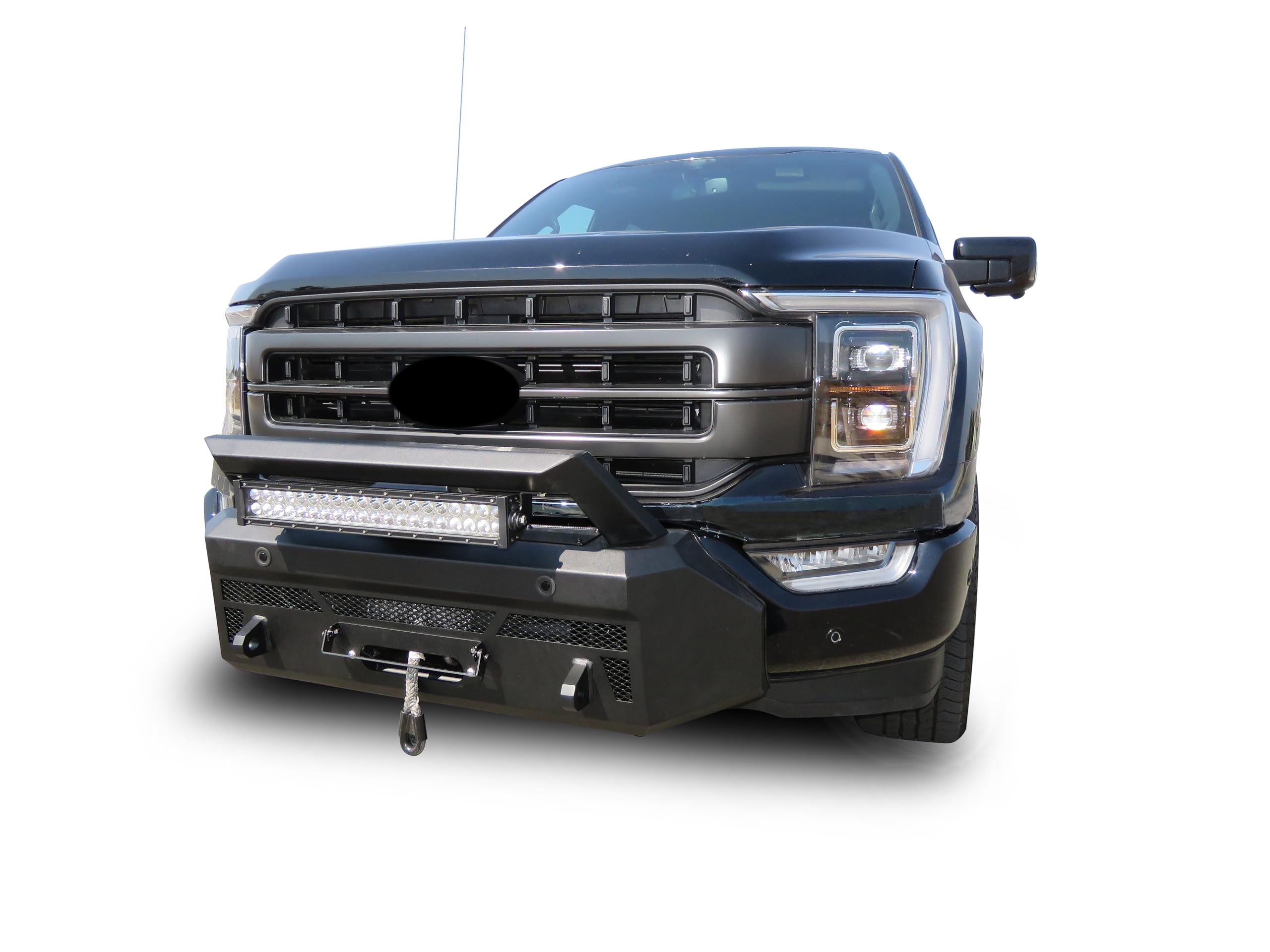 Heavy Duty Black Horse Armour III Front Winch Bumper Kit & Winch Textured Black Compatible with 2021-2023 Ford F-150-AR3HD42-W12