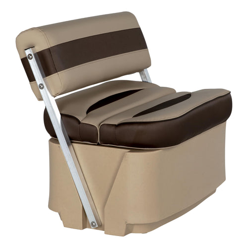 Flip Flop Rockport Series Pontoon Seat with Storage, Measures 34.5" L x 34.5" W x 31" H, Marine-Grade Vinyl, High-Density Foam, Easy Installation, Fits Most Pontoons, Sand – 20221094103