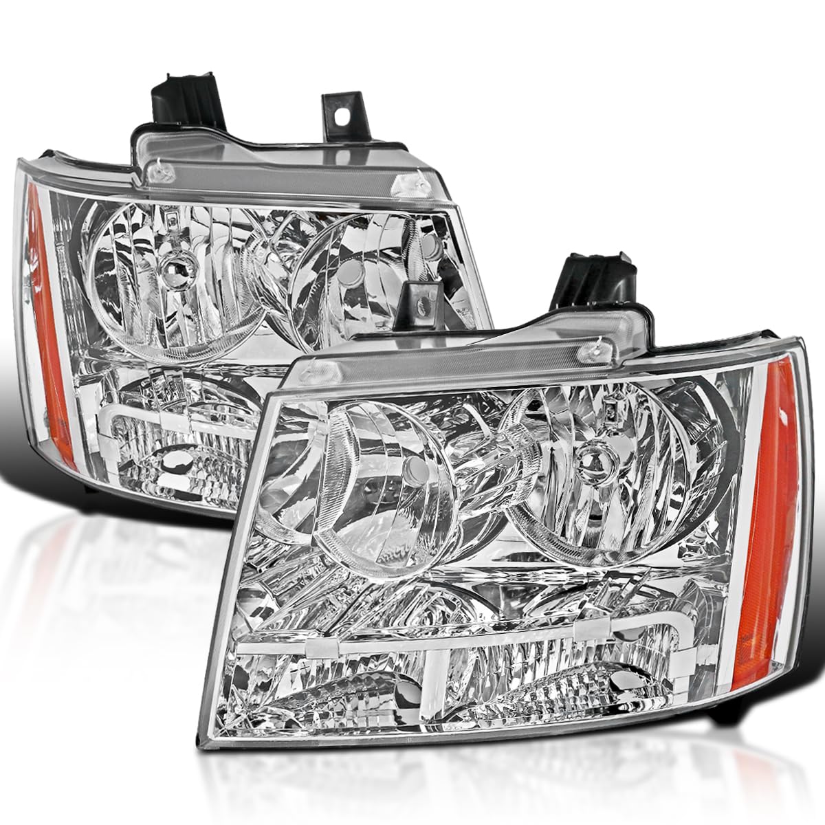 Chrome Headlights SPEC-D TUNING Compatible with 2007-2014 Chevy Avalanche, 2007-2014 Tahoe Suburban, L+R Pair Head Light Lamp Assembly