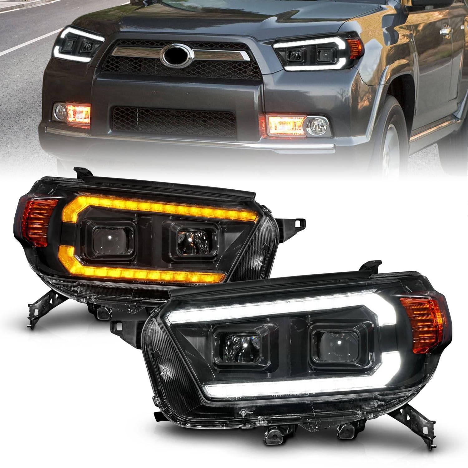 10-13 Toyota 4Runner ANZO Projector Headlights - Black