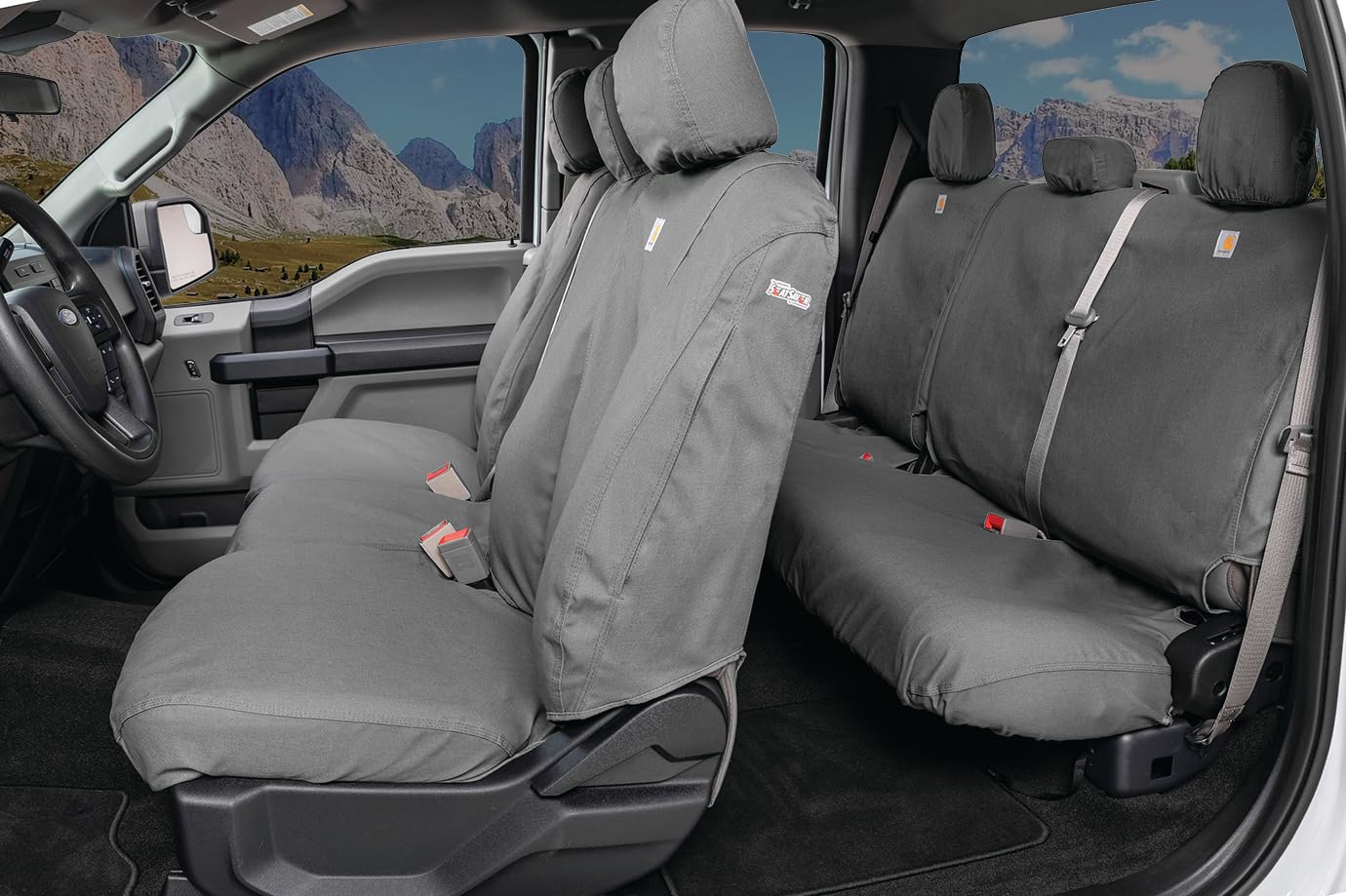 Covercraft Custom SeatSaver Polycotton Seat Covers | Fits 2019-2020 Ford F-150, 2019-2022 Ford F-250/F-350/F-450/F-550 | 1st Row 40/20/40 Bench Seat, Gray