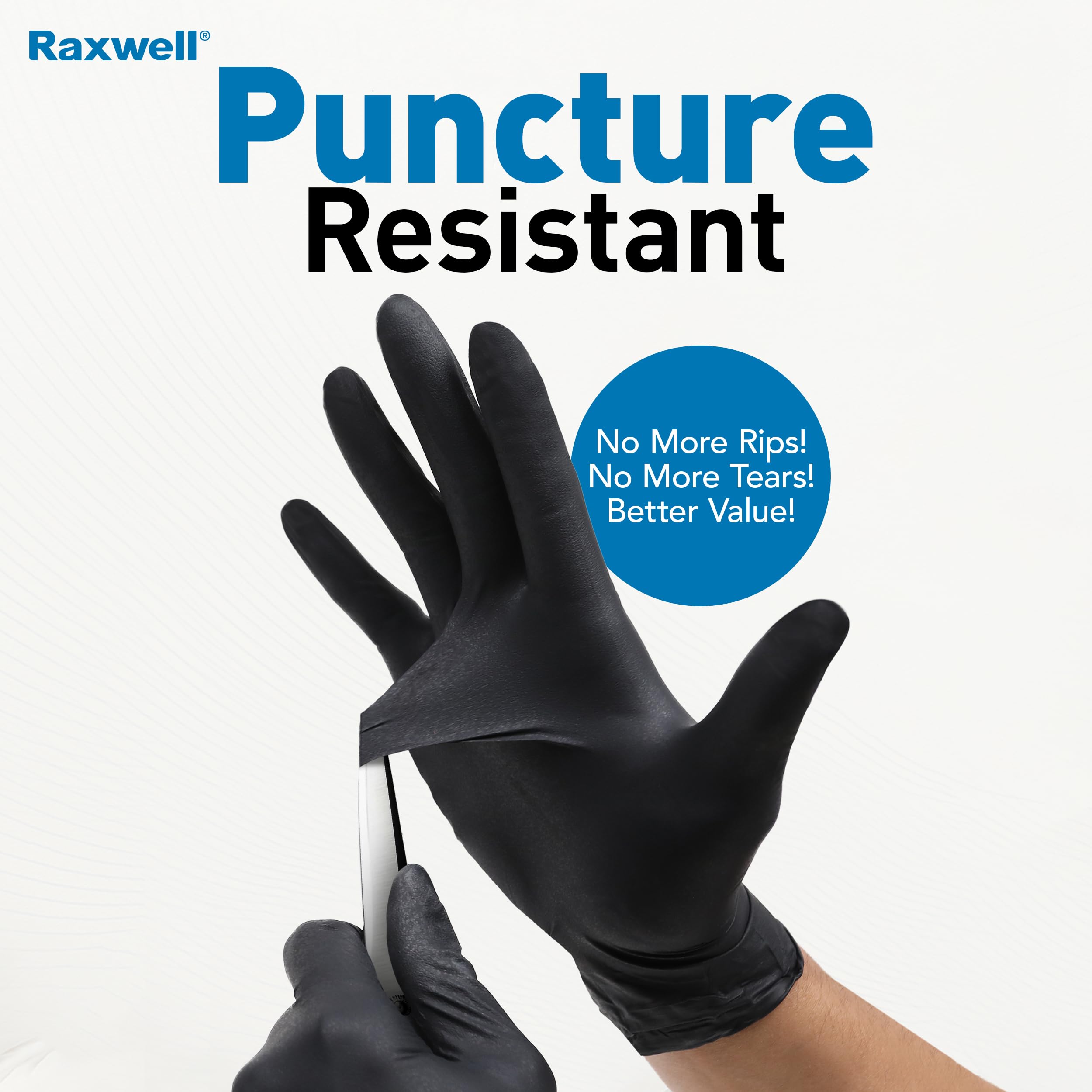 Heavy Duty Raxwell Disposable Gloves Latex Free | 6.5 Mil Black Nitrile Gloves Medium | 100 Count Powder Free & Chemical Resistant | Food Grade, Food Safe | For Janitors, Kitchens, Mechanics & More